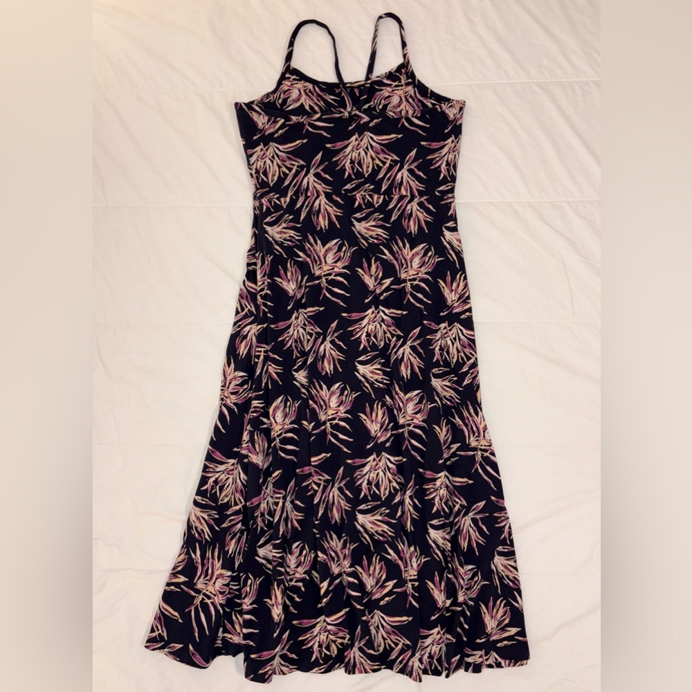 Pact Fit & Flare Shorty Midi Organic Cotton Dress in Navy Cream Palm Leaf - XL - Picture 2 of 16